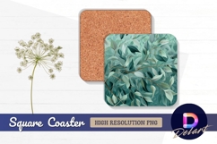 Abstract eucalyptus leaves branch teal Square Coaster PNG Product Image 1