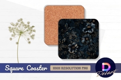 Elegant navy and gold floral pattern Square Coaster PNG Product Image 1
