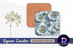 Elegant white and gold flower pattern Square Coaster PNG Product Image 1