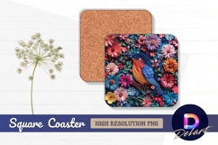 Papercut style bird among colorful Square Coaster PNG Product Image 1