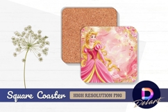 Cartoon princess in pink dress and Square Coaster PNG Product Image 1