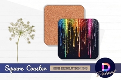 Rainbow dripping glitter on dark Square Coaster PNG Product Image 1