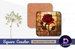 Red rose stained glass Square Coaster PNG Product Image 1