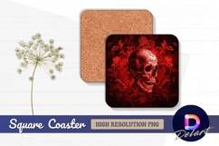 Red skull floral decorative Square Coaster PNG Product Image 1