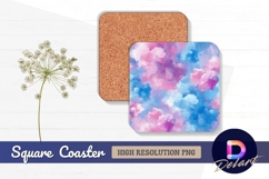Pink blue purple watercolor clouds Square Coaster PNG Product Image 1