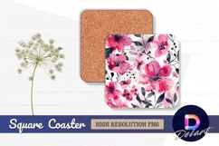 Pink floral watercolor Square Coaster PNG Product Image 1