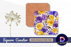 Watercolor yellow purple roses floral Square Coaster PNG Product Image 1