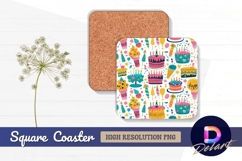 Featuring birthday cakes and candies Square Coaster PNG Product Image 1