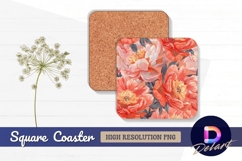 Peach coral peony Square Coaster PNG Product Image 1