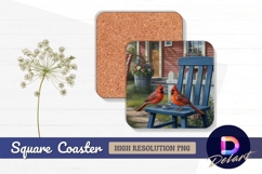 Two cardinal birds on blue Square Coaster PNG Product Image 1