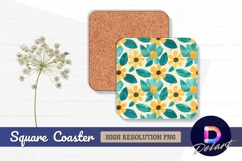 Floral with teal and yellow Square Coaster PNG Product Image 1