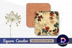Vintage floral pattern with red flowers Square Coaster PNG Product Image 1