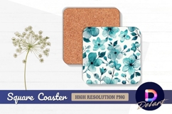Blue floral watercolor Square Coaster PNG Product Image 1