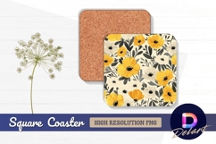 Floral pattern yellow and white flowers Square Coaster PNG Product Image 1
