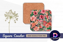 Floral pattern with pink and orange Square Coaster PNG Product Image 1