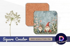 Gnomes in garden watercolor Square Coaster PNG Product Image 1