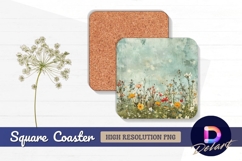 Artistic meadow with wildflowers Square Coaster PNG Product Image 1