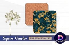 Golden ginkgo leaves on teal Square Coaster PNG Product Image 1