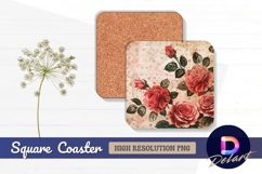 Vintage rose floral Square Coaster PNG Product Image 1