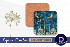 Golden crescent moons and mosque Square Coaster PNG Product Image 1