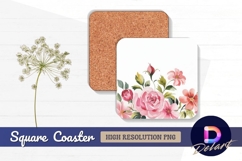 Pink watercolor floral arrangement Square Coaster PNG Product Image 1