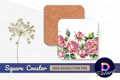 Watercolor pink roses border for square coaster png Product Image 1