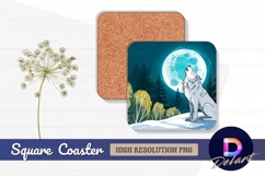 Howling wolf with moon square coaster png Product Image 1