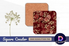 Burgundy floral pattern for Square Coaster PNG Product Image 1