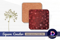 Romantic red hearts textured Square Coaster PNG Product Image 1