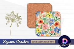 Watercolor floral pattern Square Coaster PNG Product Image 1
