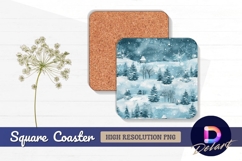 Watercolor winter landscape Square Coaster PNG Product Image 1