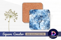 Winter trees watercolor snowflakes Square Coaster PNG Product Image 1