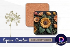 Floral carved relief art square coaster png Product Image 1