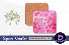 Pink heart watercolor background Square Coaster PNG Product Image 1