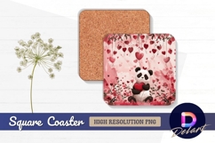 Panda with heart roses Square Coaster PNG Product Image 1
