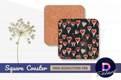 Watercolor rabbits with hearts Square Coaster PNG Product Image 1