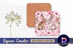 Red hearts damask pattern Square Coaster PNG Product Image 1