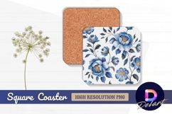 Blue floral watercolor seamless pattern square coaster png Product Image 1