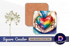 Hands holding a rainbow heart square coaster png Product Image 1