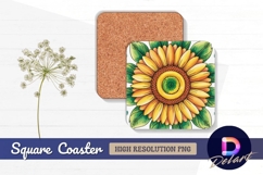 Watercolor sunflower illustration square coaster png Product Image 1