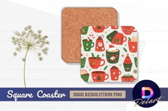 Festive christmas mugs seamless pattern square coaster png Product Image 1