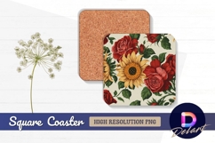 Roses and sunflowers seamless pattern Square Coaster PNG Product Image 1