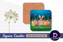 Cute easter bunny with eggs cartoon Square Coaster PNG Product Image 1