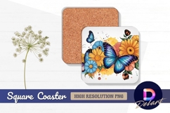 Butterflies and flowers square coaster png Product Image 1