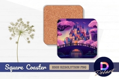 Dreamy castle with bridge and Square Coaster PNG Product Image 1