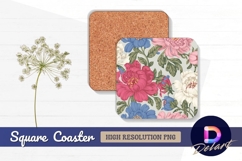 Floral pattern with pink blue and Square Coaster PNG Product Image 1