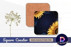 Sunflower floral frame dark blue Square Coaster PNG Product Image 1