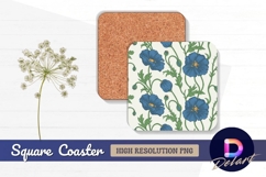 Blue poppy flower seamless pattern Square Coaster PNG Product Image 1