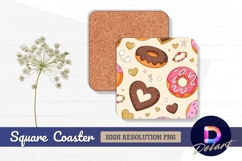 Seamless pattern with donuts and hearts Square Coaster PNG Product Image 1