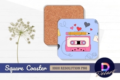 Cassette tape pencil and heart graphic square coaster png Product Image 1